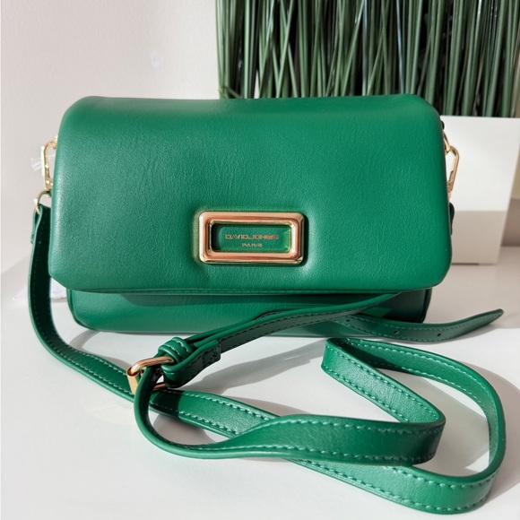 David Jones Handbags - David Jones Green Leather Crossbody Bag Gold Hardware Adjustable Strap NEW